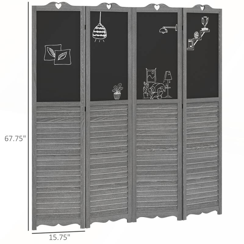 4-Panel Folding Room Divider with Blackboard for Bedroom or Office