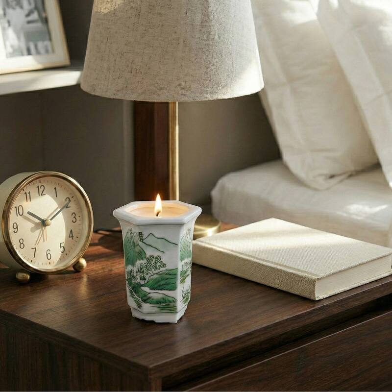 Modern Chinoiserie Ceramic Candle - Sage and Eucalyptus Scented
