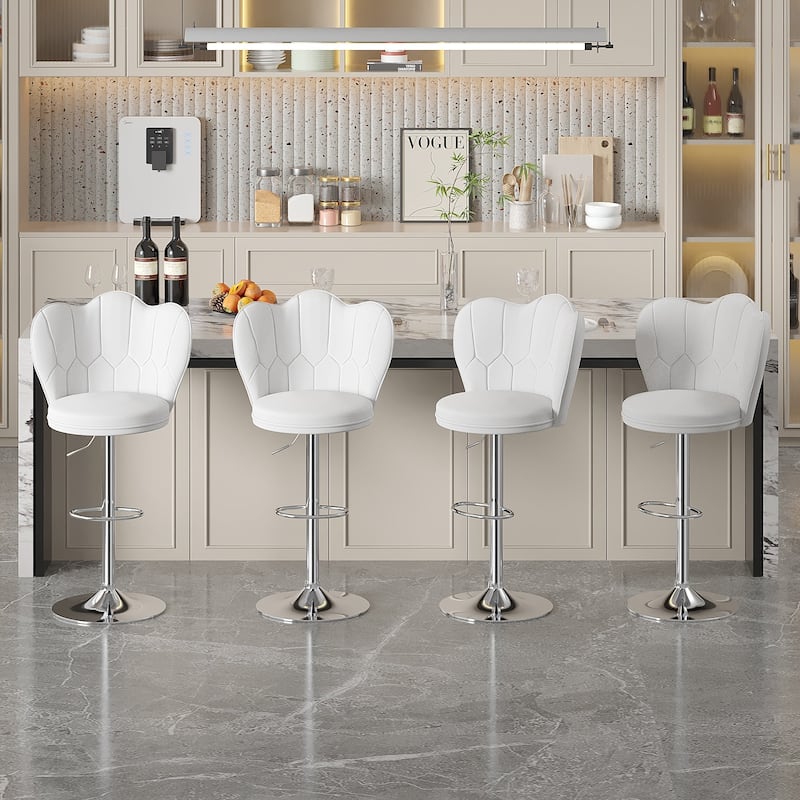 VECELO Set of 4 Barstools, Adjustable Bar Stools with Back, Velvet Armless Kitchen Stool - White