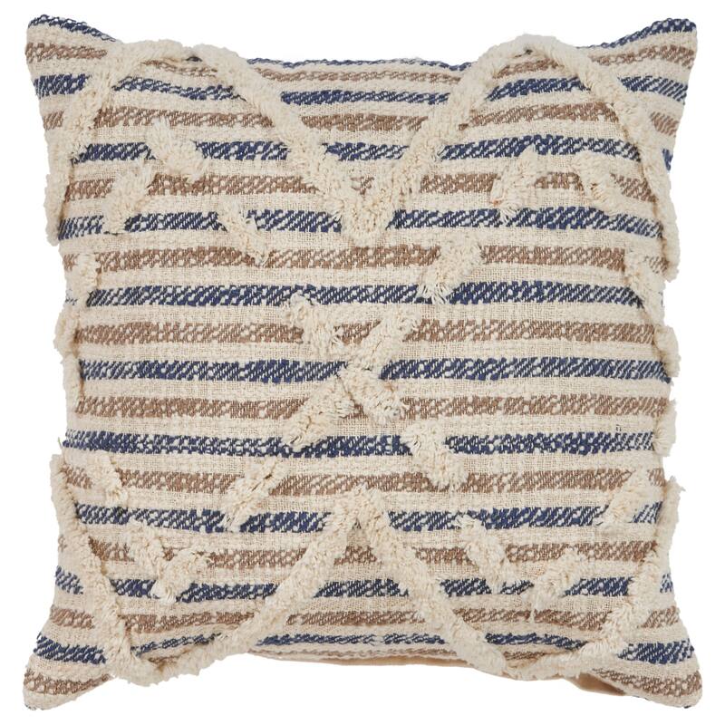 Handwoven Textured Stripe Square Throw Pillow - 20" - Tan and Blue