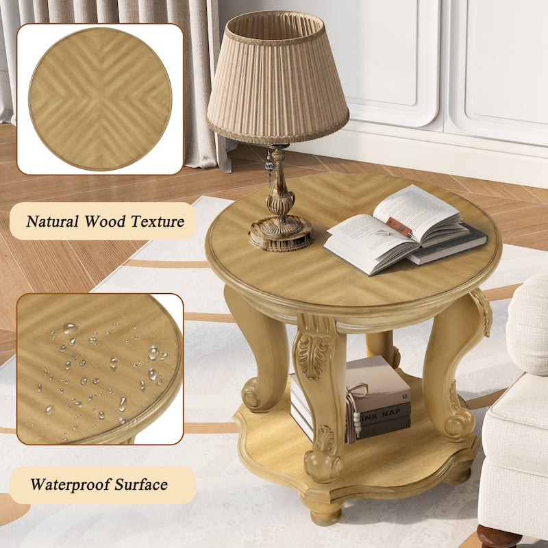 22 Inch Round End Table with Shelf