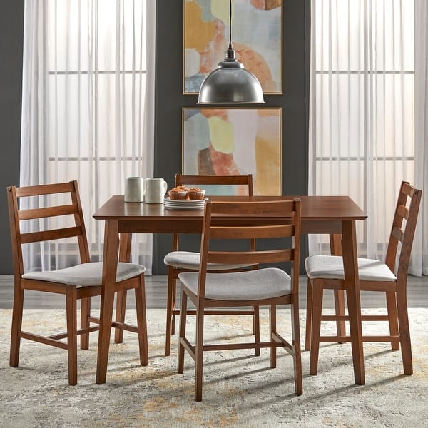 slide 2 of 10, Simple Living Charlie Mid-Century Rubberwood 5-piece Dining Set Walnut