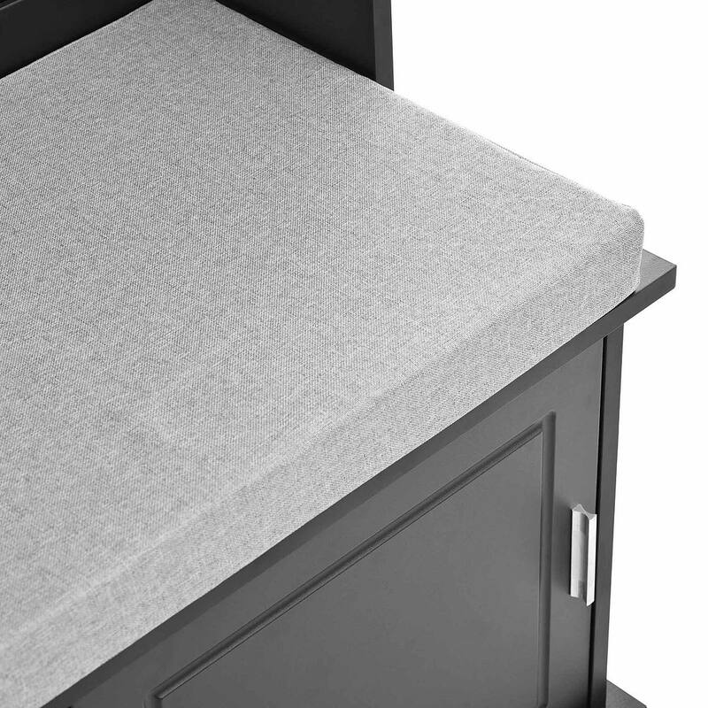 Hall Tree with Sliding Door Bench Cushion Silver Handle Storage Cabinet