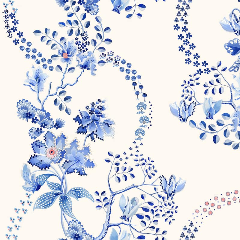 Cath Kidston Road Floral Blue & White Wallpaper