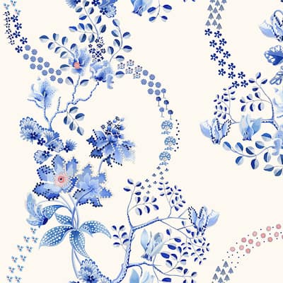 Cath Kidston Road Floral Blue & White Wallpaper
