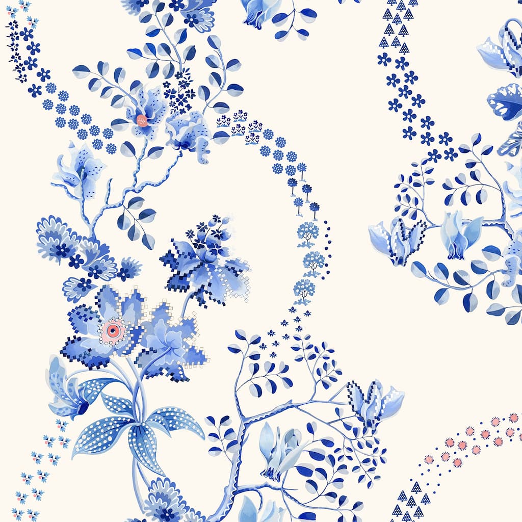 Cath Kidston Road Floral Blue & White Wallpaper