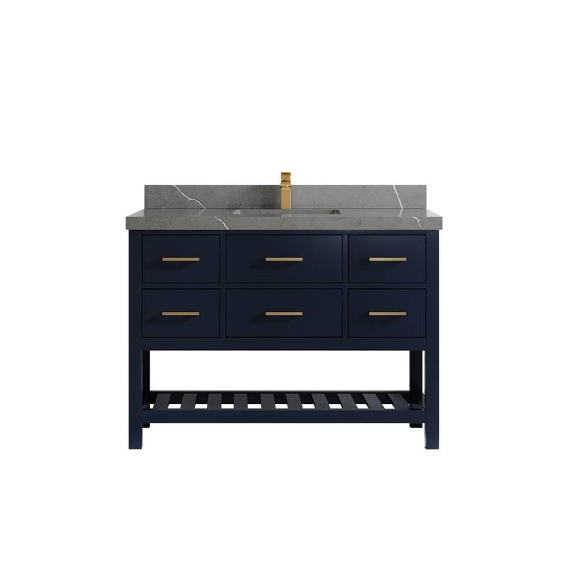 Willow Collections 48 in. W x 22 in. D Parker Single Sink Bathroom Vanity with Countertop - 2" Piatra Gray - Navy Blue