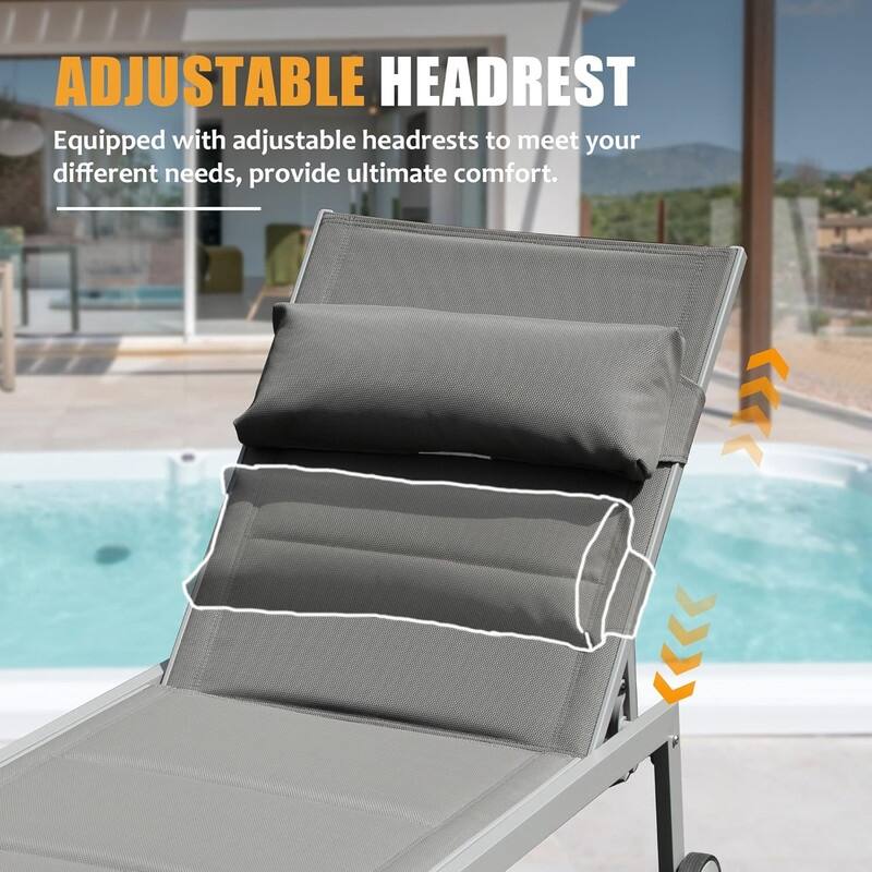 3 Piece Adjustable Patio Lounge Set,Textilene Chaise Chairs with Wheels and Table