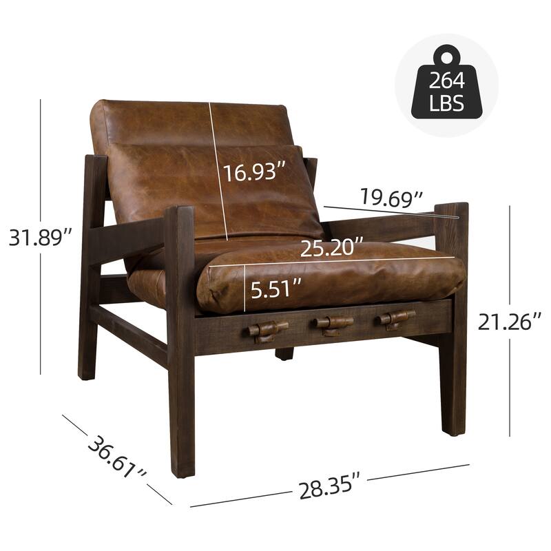 Art Leon Genuine Leather and Ash Wood Lounge Chair