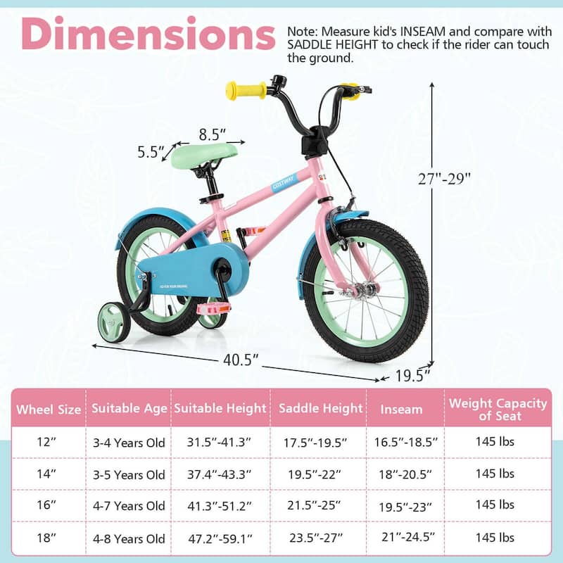 12/14/16/18 InchKids Bike Toddler Bikes w/Training Wheels