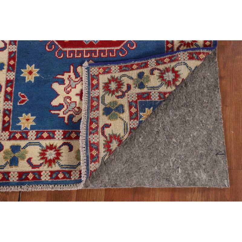 Geometric Kazak Foyer Rug Hand-Knotted Traditional Blue Wool Carpet - 2'7" x 3'11"