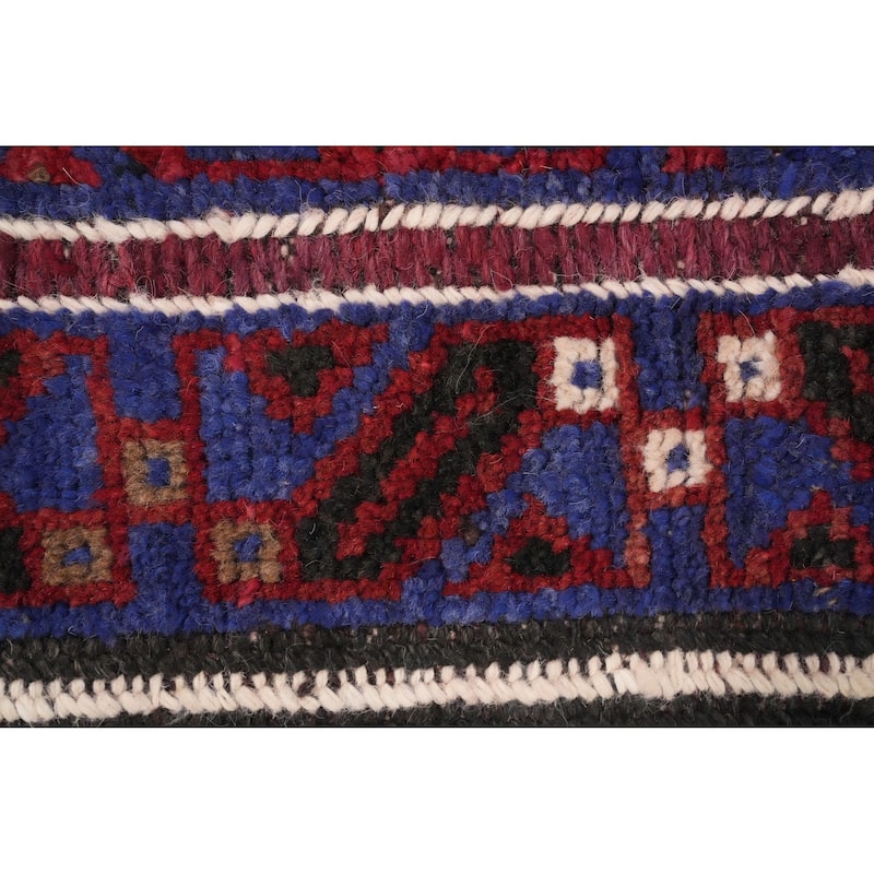 Hand Knotted Oriental 100% Wool Carpet Traditional Tribal Navy Blue & Blues Balouch Runner Rug - 8' 10'' X 2' 1''