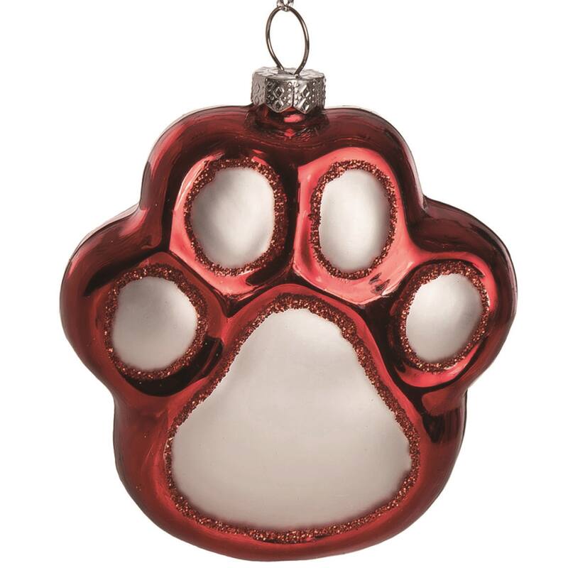 Transpac Christmas Holiday Red Black Green Glass Paw Print Pet Ornament Set of 3, 3.88 Dia. inch - Mutlicolor