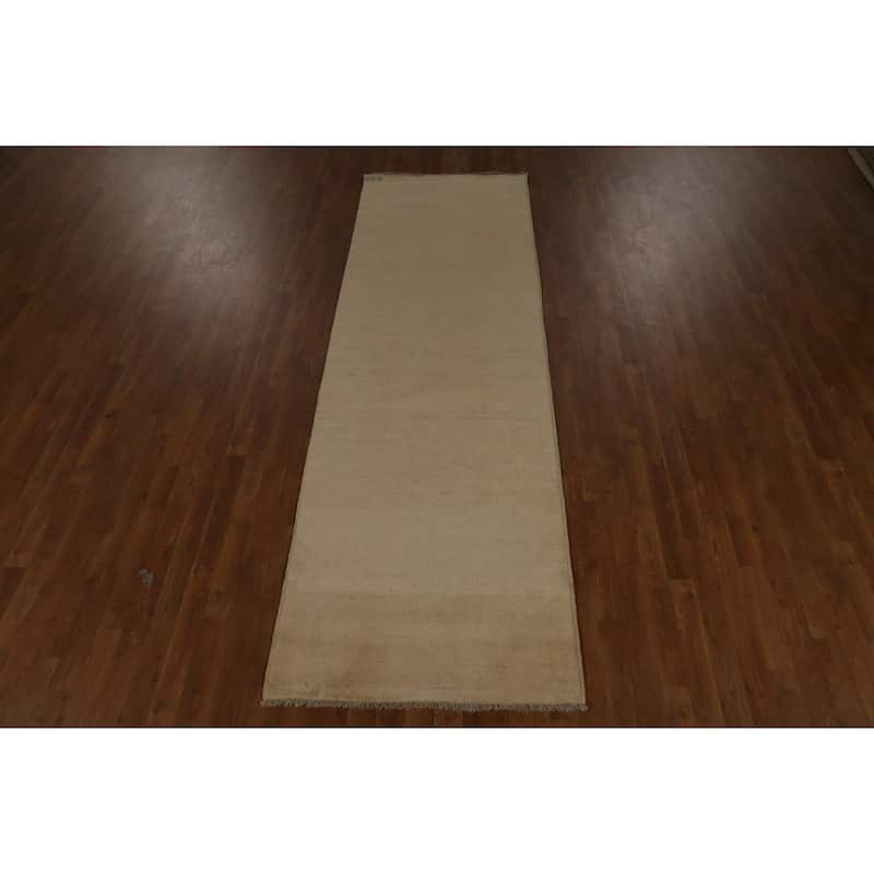 Beige Modern Gabbeh Runner Rug Handmade Wool Carpet - 3'2" x 9'8"