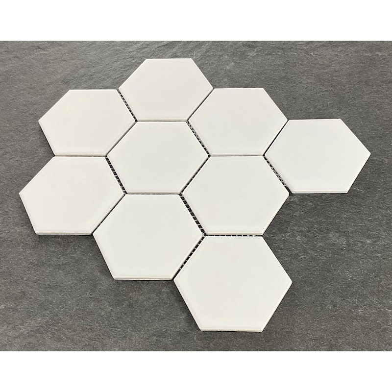 Porcelain Mosaic Tiles - White 4" Hexagon Mosaic Tiles