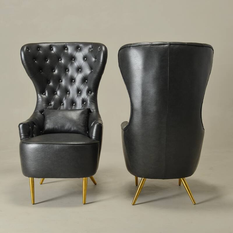 KINWELL Upholstered Tufted Faux Leather Wingback Chair PU Accent Chair