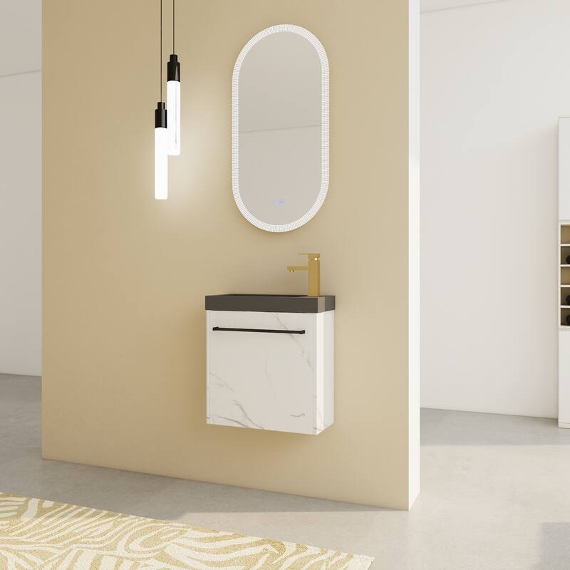 20" Wall-Mounted Floating Bathroom Vanity with Black Resin Sink, Soft-Close Doors & Ample Storage, Space-Saving Design