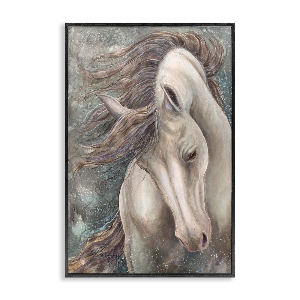Stupell Rearing Horse with Waving Mane Framed Giclee Art Design By Jody Bergsma