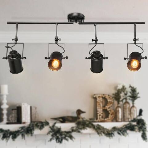 Modern Industrial Black 4-Light Spotlight Tracking Metal Linear Ceiling Lights - W 36.4" x E4.7" x H15"
