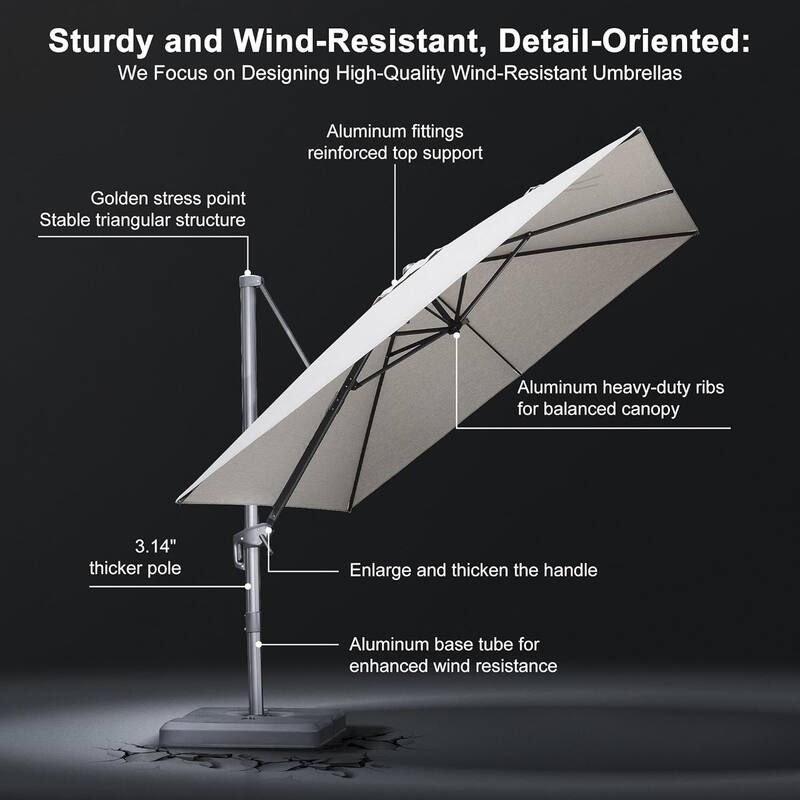 PURPLE LEAF 10 ft Stylish UV50+ Fade Resistant Patio Cantilever Umbrella with 360-degree Rotation