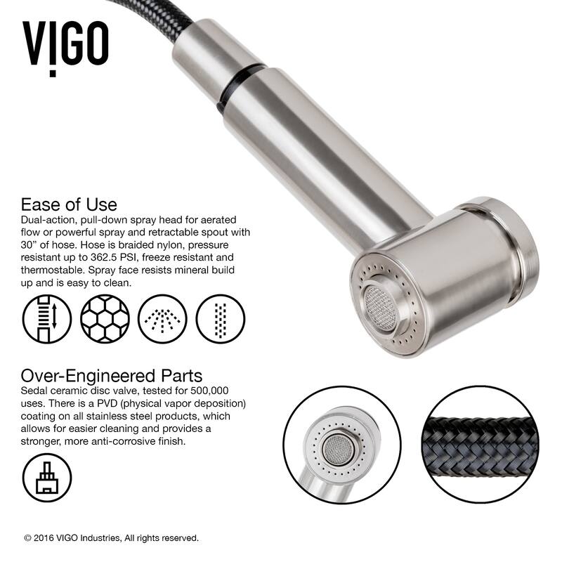 VIGO Branson 9" H Single Handle Pull-Out Sprayer Kitchen Faucet - With Soap Dispenser - Silver