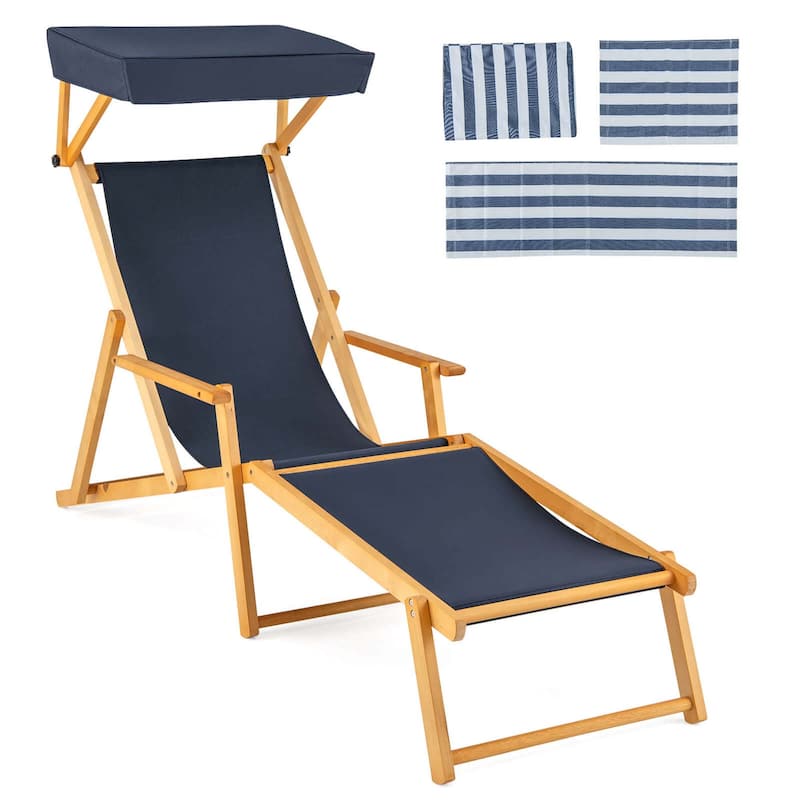 Lounge Chair Outdoor Foldable Beach Chaise Lounge Camping Chair - Navy