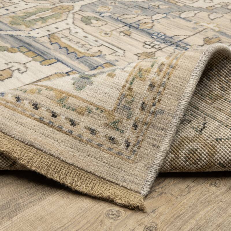 Adelaide Vintage Center Medallion Beige/ Grey Wool Blend Area Rug