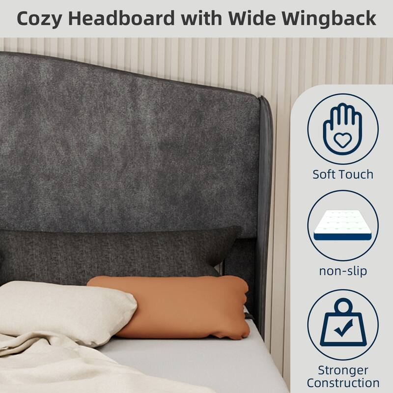 Luxurious Queen Size Velvet Upholstered Platform Bed, With Tufted Headboard