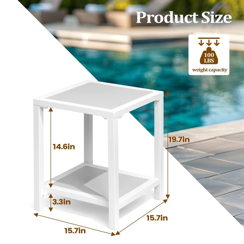 Outdoor Patio 2-Tier Small Square Side Table - 15.7 in L * 15.7 in W * 19.7 in H