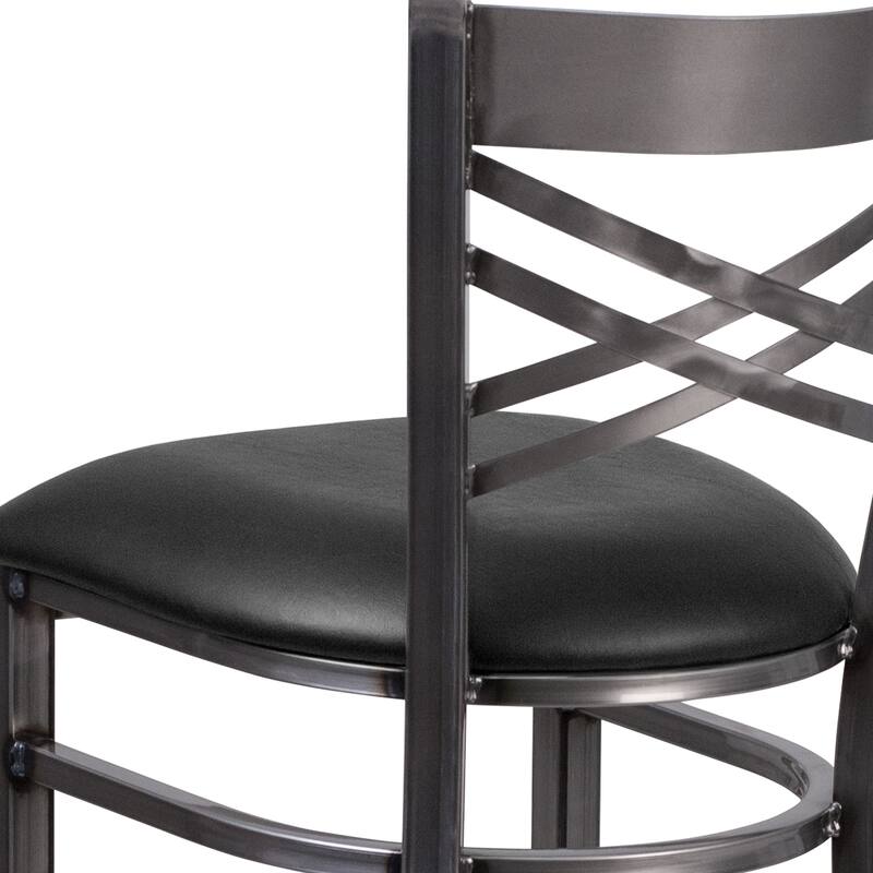 X Back Metal Restaurant Barstool - Vinyl Seat - 17"W x 18"D x 42.25"H - 17"W x 18"D x 42.25"H