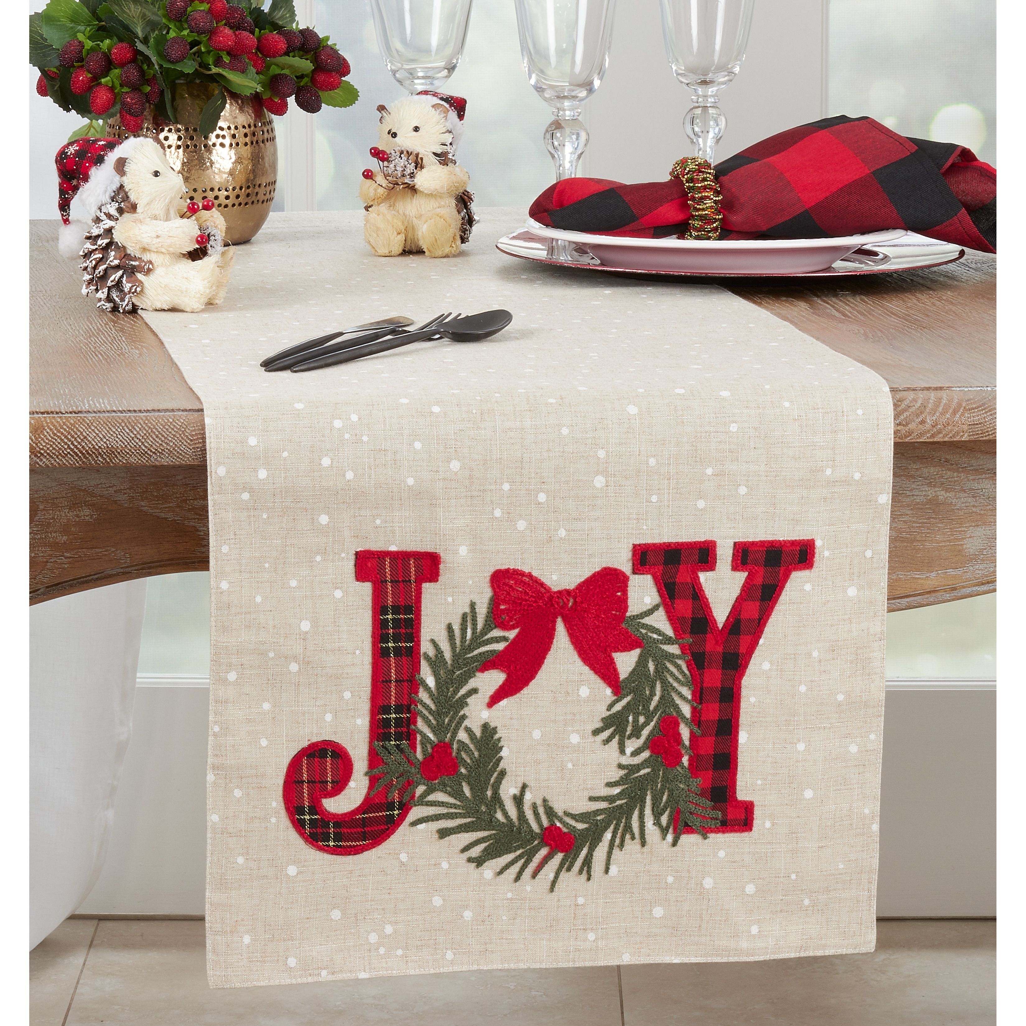 Christmas Table Runner With Joy Design - 16"x70"