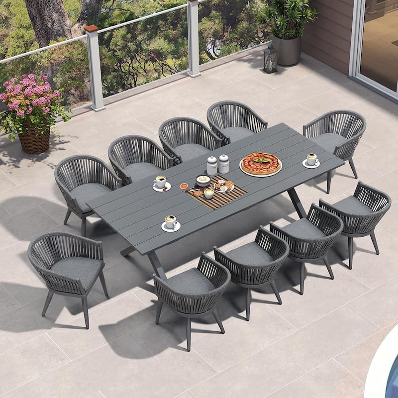 PURPLE LEAF Outdoor Dining Set with Patio Aluminium Dining Table and Wicker Rattan Chairs - 10person