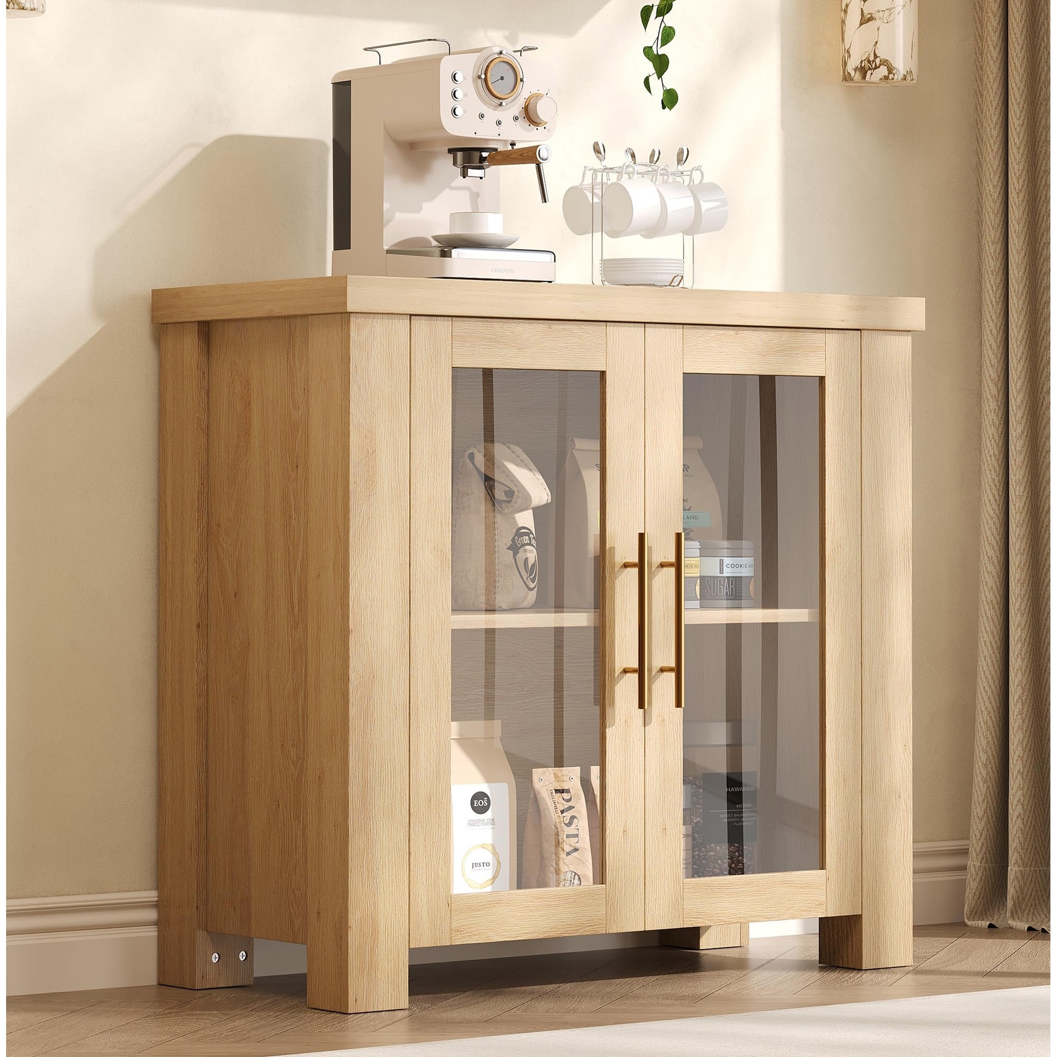 Buffet Cabinet with Storage, Sideboard Credenza with Tempered Glass Doors