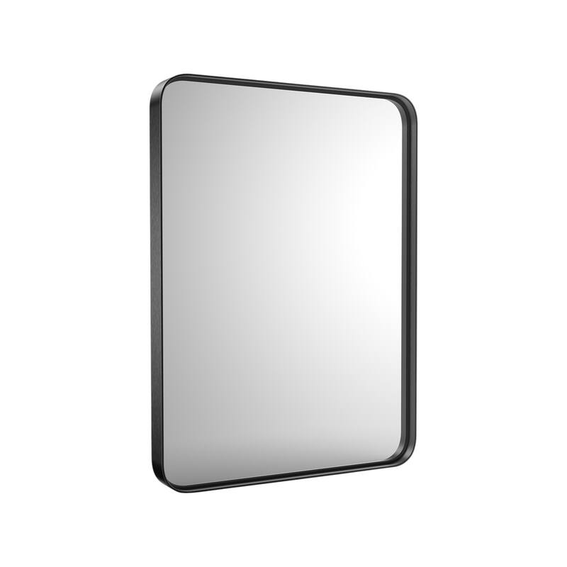 HomeRoots 39" Black Metal Floating Framed Bathroom Vanity Mirror - 29.50 in. x 39.30 in. x 1.30 in.