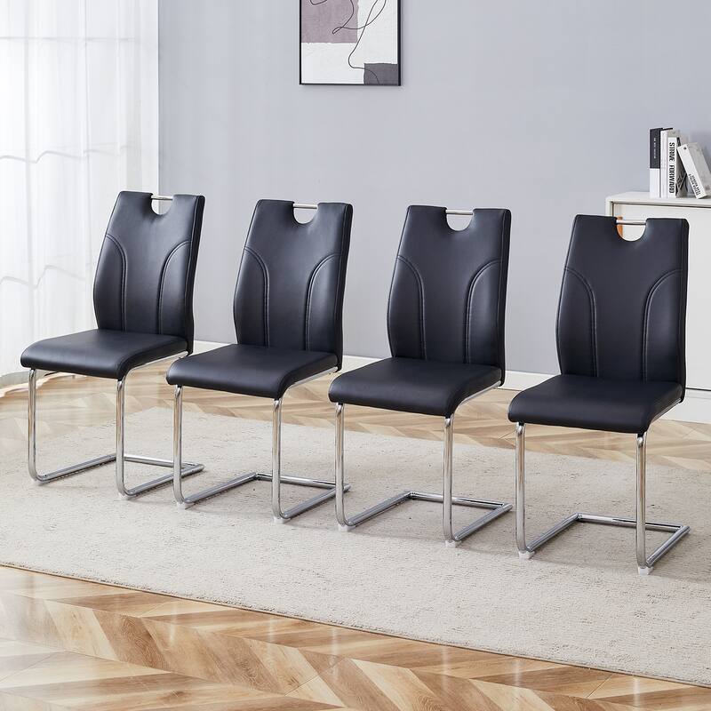PU Dining Chair Set – Sleek Metal Legs, Versatile for Office, Kitchen, or Restaurant Use. - Black+Silver - Set of 4