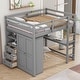 preview thumbnail 1 of 15, Full Size Wood Loft Bed with Built-in Wardrobe, Desk, Storage Shelves, and Drawers Grey
