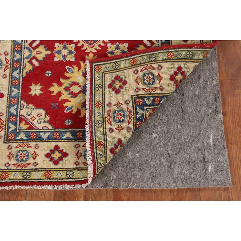 Geometric Red Kazak Accent Rug Handmade Home Decor Wool Carpet - 2'7" x 3'10"