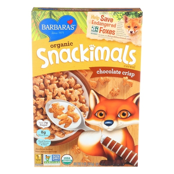Barbara's Bakery Organic Snackimals Cereal - Chocolate Crisp - Case of 12 - 9 oz.