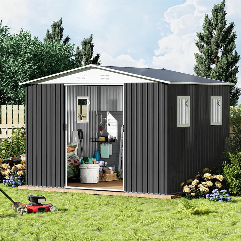 10FTx8FT Garden Shed with Lockable Door - Grey