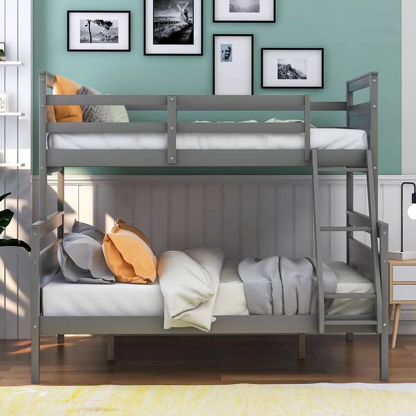 slide 2 of 18, Pine Wood Twin Over Full Bunk Bed Frame w/ Ladder & Safety Guardrail Twin over Full - Gray