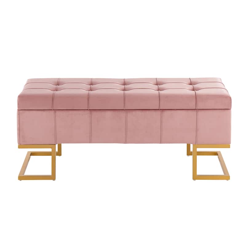 Silver Orchid Crossgar Velvet Storage Bench with Flip-Top Lid