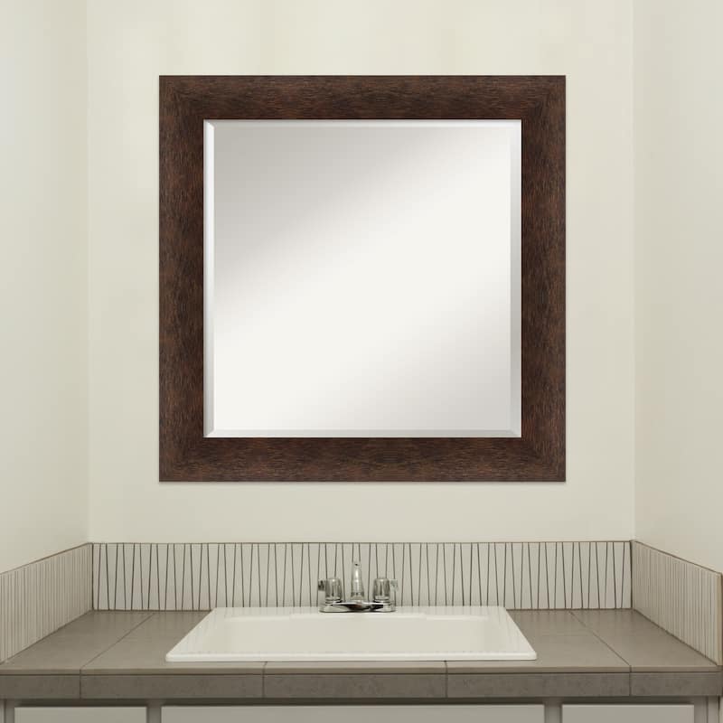 Warm Walnut Beveled Wood Framed Bathroom Vanity Wall Mirror - Warm Walnut