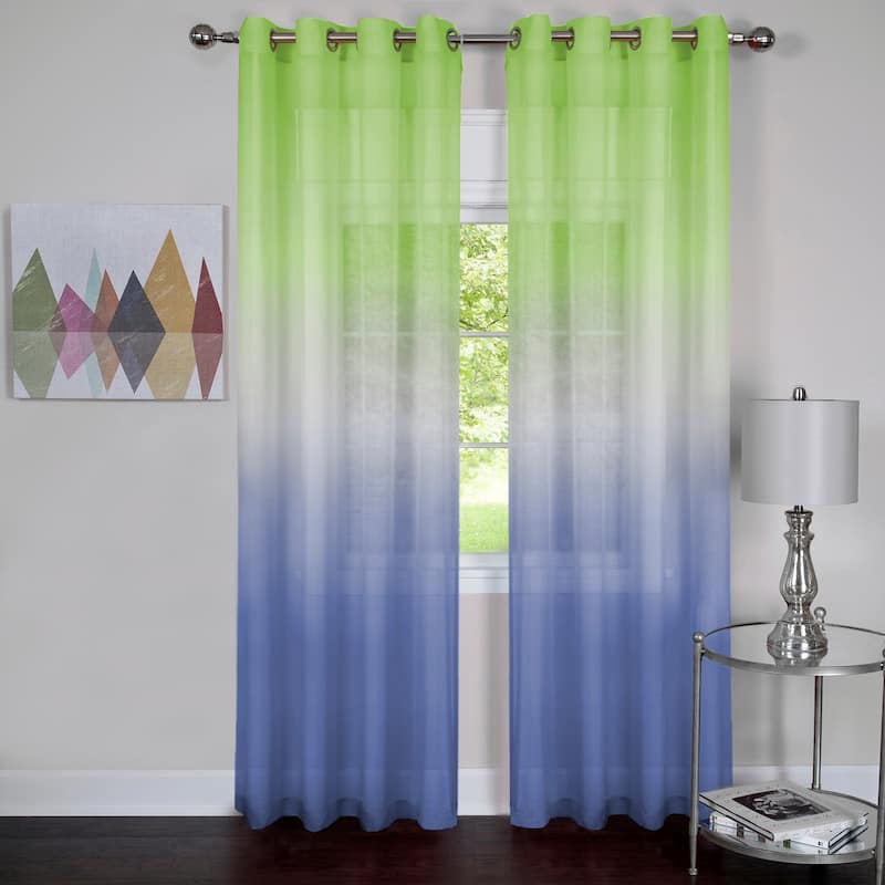 Achim Rainbow Semi-Sheer Grommet Top Curtain Panel - 63 Inches - Green/Blue