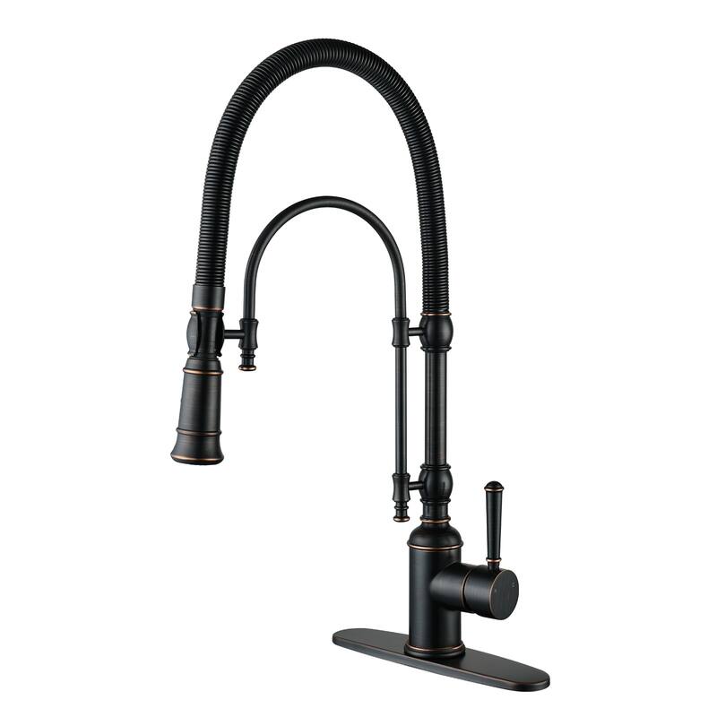 WOWOW Single Handle Gooseneck Pull Down Sprayer Kitchen Faucet