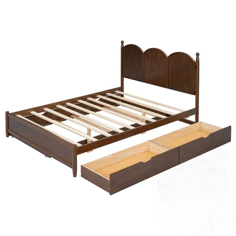 Queen Size Platform Bed With with 2 Big Drawers and Twin XL Size Trundle