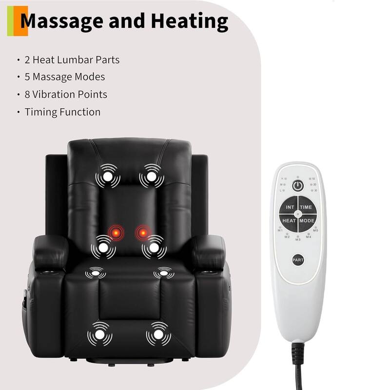 43.4" Heat and Massage Power Lift Recliner Chair with Cup Holder