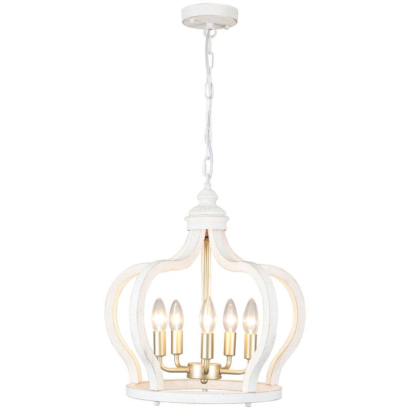 5-Light Rustic Crown Wood Ceiling Light Farmhouse Shabby Chic Chandelier, Bohemian Chandelier for Living Room Dining Foyer