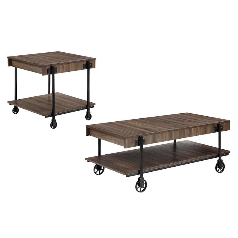 Hyssop Farmhouse Steel 2-Piece Coffee Table Set with Shelf by Furniture of America