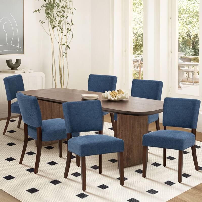Set of 2 Modern Farmhouse Dining Chairs: Upholstered Mid-Back Chairs with Wood Legs