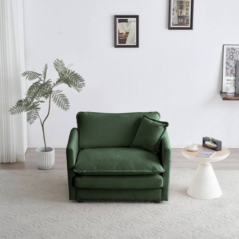 Modern Accent Chair with Ottoman, Living Room Club Chair Chenille Upholstered Armchair , Reading Chair for Bedroom